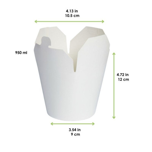 Contenitore a base tonda in cartone bianco stile orientale, chiusura a incastro  H120mm 950ml