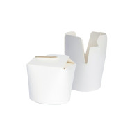 Contenitore a base tonda in cartone bianco, chiusura a nodo di papillon  H59mm 230ml
