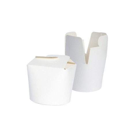Contenitore a base tonda in cartone bianco, chiusura a nodo di papillon  H59mm 230ml