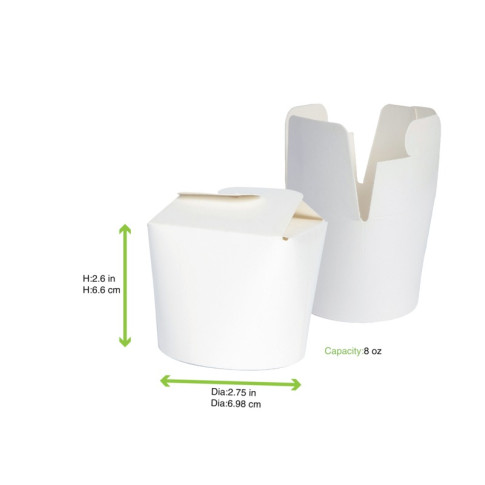 Contenitore a base tonda in cartone bianco, chiusura a nodo di papillon  H59mm 230ml