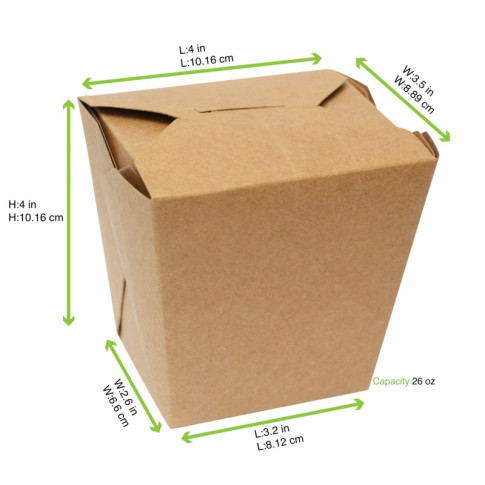 Contenitore quadrato in cartone kraft stile orientale, chiusura a incastro 102x90mm H103mm 750ml