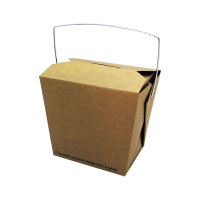 Contenitore quadrato in cartone kraft stile orientale, con manico, laminatura in PLA e chiusura a in 95x73mm H90mm 450ml