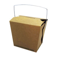 Contenitore quadrato in cartone kraft stile orientale, con manico, laminatura in PLA e chiusura a in 100x92mm H104mm 750ml