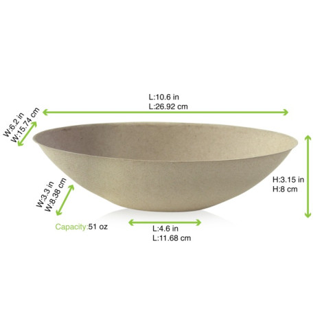 Ciotola "BioNchic" ovale in polpa di canna da zucchero scura 270x165mm H77mm 1500ml
