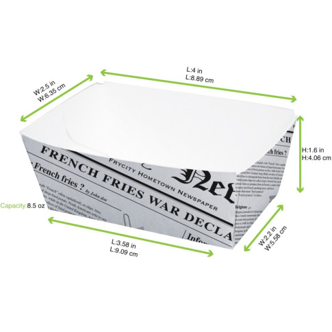 Vaschetta in cartone laminato in PE antiunto, decorazione stampa di giornale 90x55mm H40mm 250ml