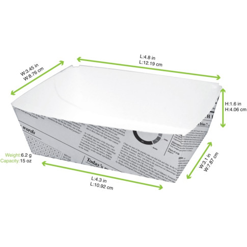 Vaschetta in cartone laminato in PE antiunto, decorazione stampa di giornale 80x110mm H40mm 440ml