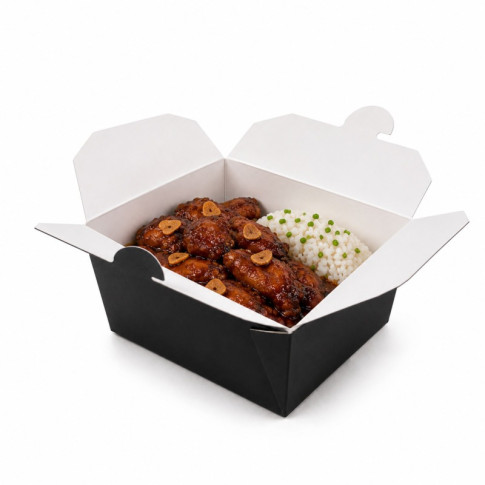 Lunchbox in cartone nero con chiusura a incastro 130x108mm H67mm 750ml