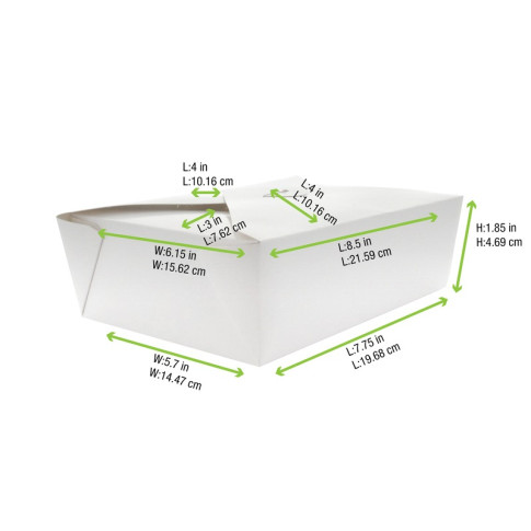 Lunchbox in cartone bianco con chiusura a incastro 217x160mm H50mm 1450ml