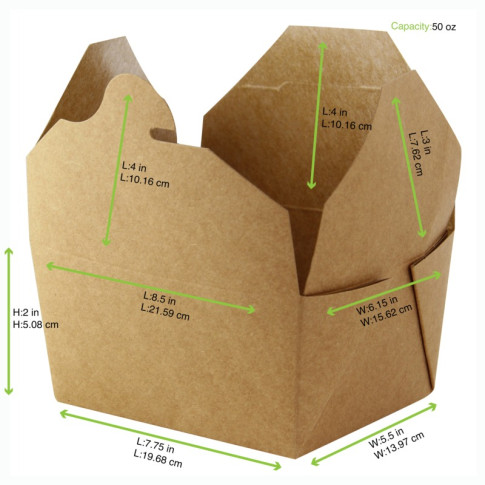 Lunchbox in cartone kraft con chiusura a incastro 217x160mm H50mm 1450ml