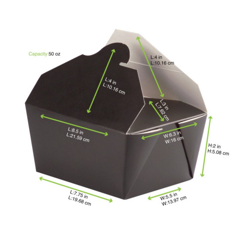 Lunchbox in cartone nero con chiusura a incastro 217x160mm H50mm 1450ml