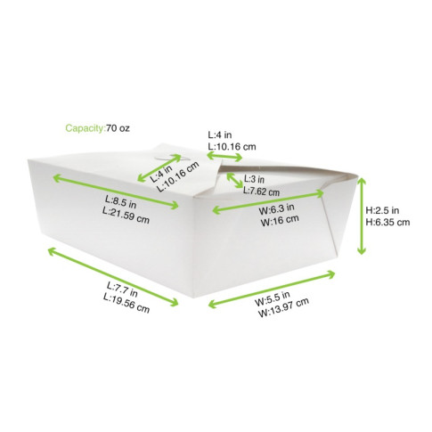 Lunchbox in cartone bianco con chiusura a incastro 217x160mm H67mm 2000ml