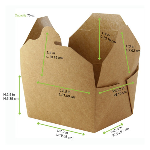 Lunchbox in cartone kraft con chiusura a incastro 216x160mm H65mm 2000ml