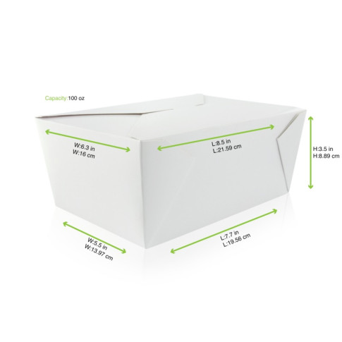 Lunchbox in cartone bianco con chiusura a incastro 226x167mm H92mm 3000ml
