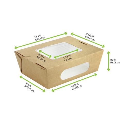 Scatola per insalata in cartone kraft, con doppia finestra 155x118mm H53mm 850ml