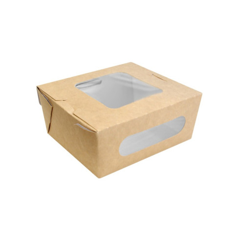 Scatola per insalata in cartone kraft con doppia finestra 159x138mm H65mm 1250ml