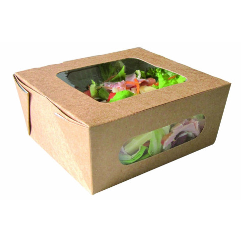 Scatola per insalata in cartone kraft con doppia finestra 159x138mm H65mm 1250ml
