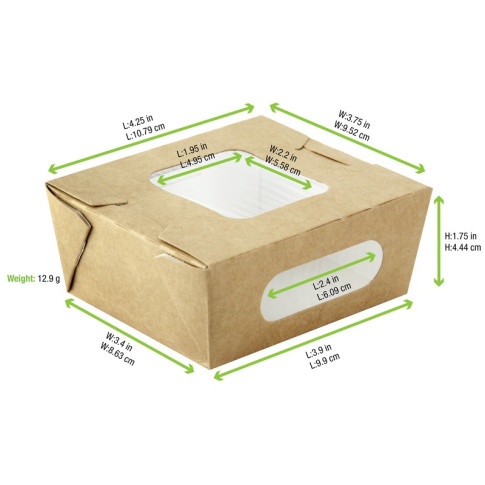 Scatola per insalata in cartone kraft con doppia finestra 98x115mm H45mm 400ml