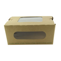 Scatola per insalata in cartone kraft con doppia finestra in PLA 152x135mm H65mm 1100ml