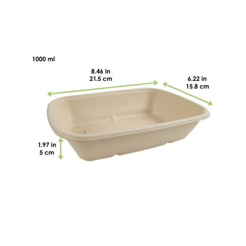 Vaschetta in polpa di canna da zucchero scura 215x158mm H50mm 1000ml