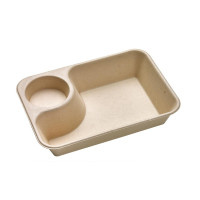 Vaschetta in polpa di canna da zucchero scura con vano salsa 218x165mm H45mm 850ml