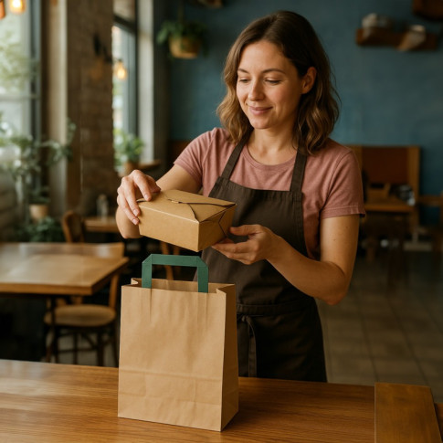 Shopper in carta kraft e manici verdi 320x170mm H340mm