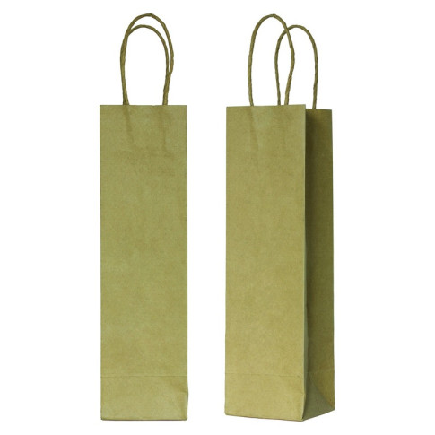 Shopper porta bottiglia in carta kraft e manici sottili corda 390x80mm H140mm