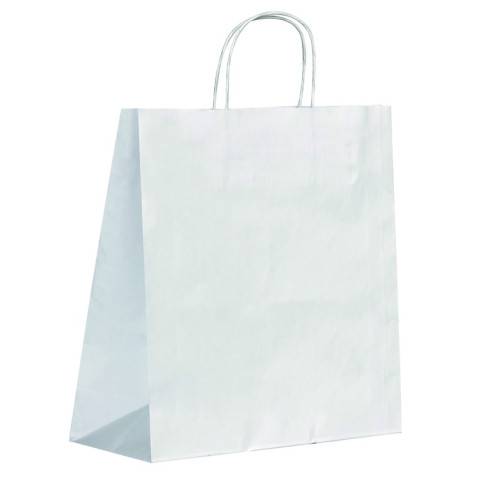 Shopper in carta bianca e manici sottili corda 270x130mm H320mm