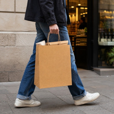 Shopper in carta kraft e manici sottili corda 281x120mm H310mm