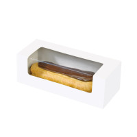 Scatola per macaron o éclair in cartone con finestra in PLA 150x60mm H50mm