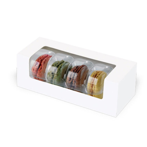 Scatola per macaron o éclair in cartone con finestra in PLA 150x60mm H50mm