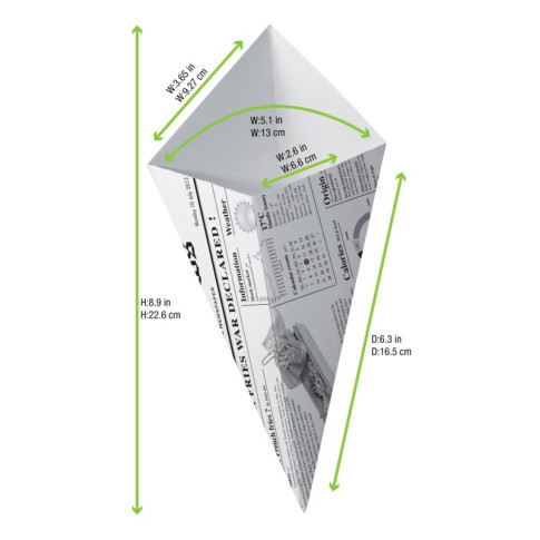 Cono in cartone laminato in PE antiunto, decorazione stampa di giornale 160x130mm  250ml