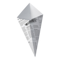 Cono in cartone laminato in PE antiunto, decorazione stampa di giornale 175x145mm  325ml