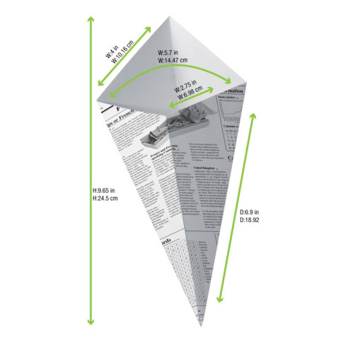 Cono in cartone laminato in PE antiunto, decorazione stampa di giornale 175x145mm  325ml