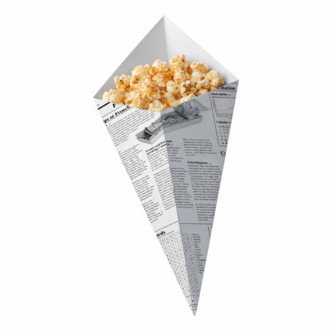 Cono in cartone laminato in PE antiunto, decorazione stampa di giornale 195x160mm  430ml