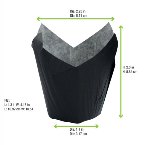 Pirottino da forno a forma di tulipano in carta nera siliconata  H60mm