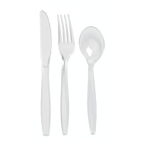 Kit 4/1 coltello, forchetta, cucchiaio e tovagliolo "Majesty" in plastica trasparente 192x45mm