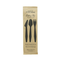 Kit posate in legno "Hercules" 3/1: coltello, forchetta, cucchiaio, involucro kraft  H185mm
