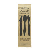 Kit posate in legno "Hercules" 3/1: coltello, forchetta, cucchiaio, tovagliolo, involucro kraft  H185mm