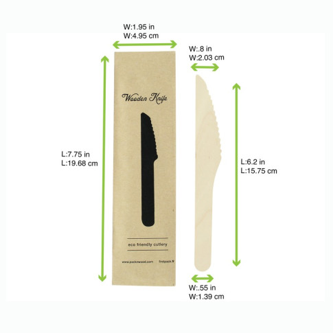 Coltello in legno confezionato singolarmente in carta kraft  H165mm