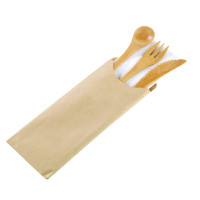 Kit posate in bambù 4/1: coltello, forchetta, cucchiaio, tovagliolo, involucro kraft  H160mm