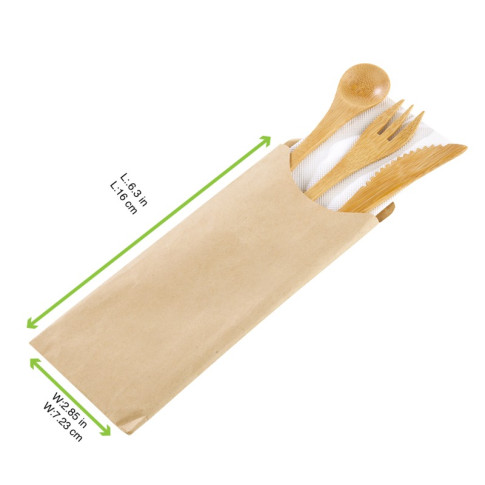 Kit posate in bambù 4/1: coltello, forchetta, cucchiaio, tovagliolo, involucro kraft  H160mm