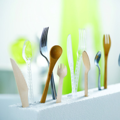 Kit posate in bambù 4/1: coltello, forchetta, cucchiaio, tovagliolo, involucro kraft  H160mm