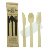 Kit posate in bambù "Anji" 4/1: coltello, forchetta, cucchiaio, tovagliolo, involucro kraft  H170mm