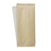 Sacchetto per posate in carta color crema con tovagliolo bianco 110x250mm