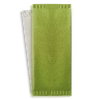 Sacchetto per posate in carta verde con tovagliolo bianco 110x250mm