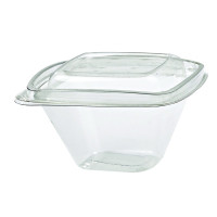 Contenitore "Deli" quadrato in PET trasparente con coperchio 128x128mm H70mm 375ml