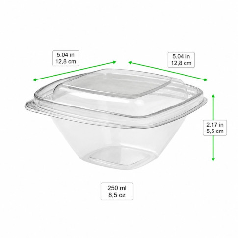 Contenitore deli quadrato trasparente con coperchio 128x128mm H55mm 250ml