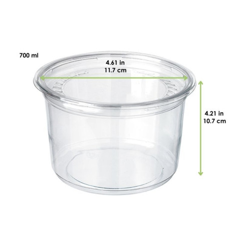 Contenitore "Deli" tondo in PET trasparente con copercho rientrante  H107mm 700ml