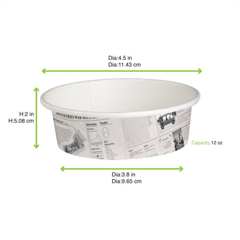 Contenitore "Deli" tondo in cartone, decorazione stampa di giornale  H54mm 360ml