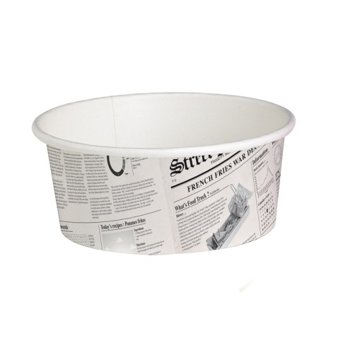 Contenitore "Deli" tondo in cartone, decorazione stampa di giornale  H72mm 480ml